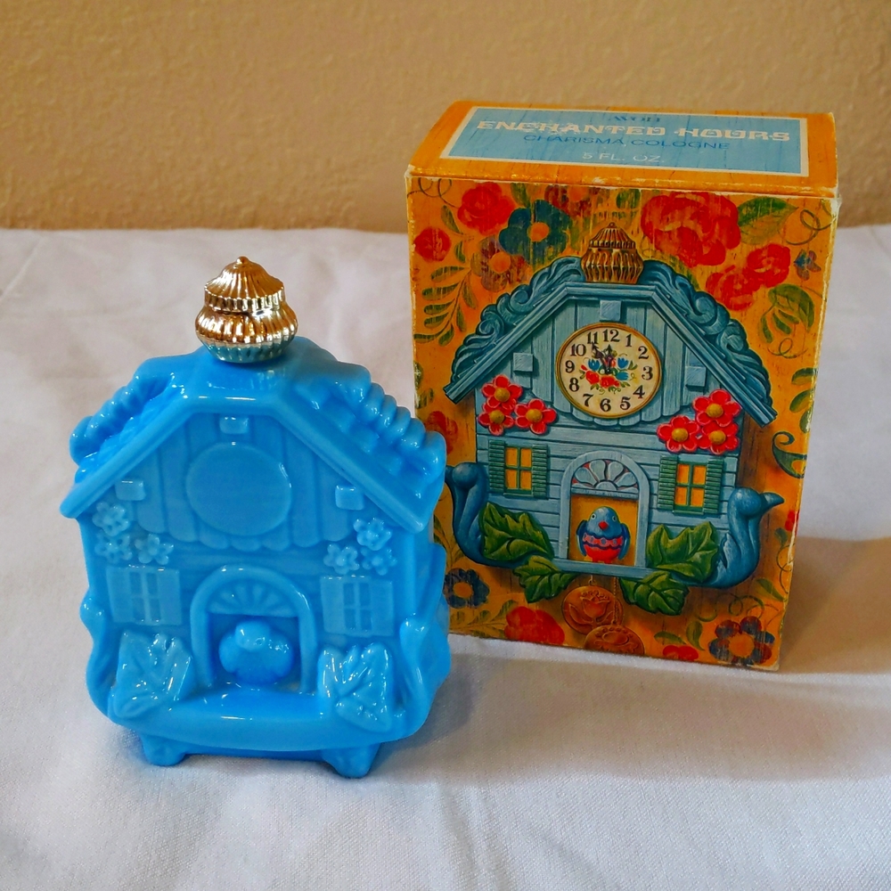 Vintage Avon Enchanted Hours Milk Glass Cologne Bottle